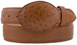 Cognac Western Cowboy Leather Belt Genuine Ostrich Skin Rodeo Buckle Size 38, 40 - £37.91 GBP