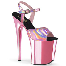 Pleaser FLAMINGO-809HG Baby Pink Hologram 8&quot; Heel Platform Ankle Strap Sandal - £64.10 GBP