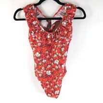 Sugar Coast by Lolli Swim One Piece Swimsuit Ruffle Floral Open Back Orange S - £11.58 GBP