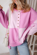 Pink Colorblock Henley High Low Oversize Sweatshirt - £28.40 GBP