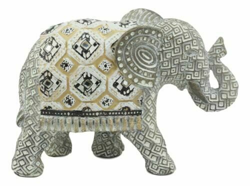 Ebros Silver Geometric Elephant Statue W/ Unique Tapestry Blanket Design... - $21.99