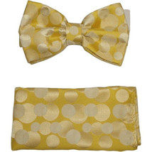 Men Bow Tie Hankie Set Formal Event Tuxedo, Business Suit #BT15 Gold Polka Dots image 8