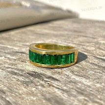 Eternity Engagement Band Ring 2.00Ct Simulated Emerald Gold Plated 925 Silver - £110.78 GBP