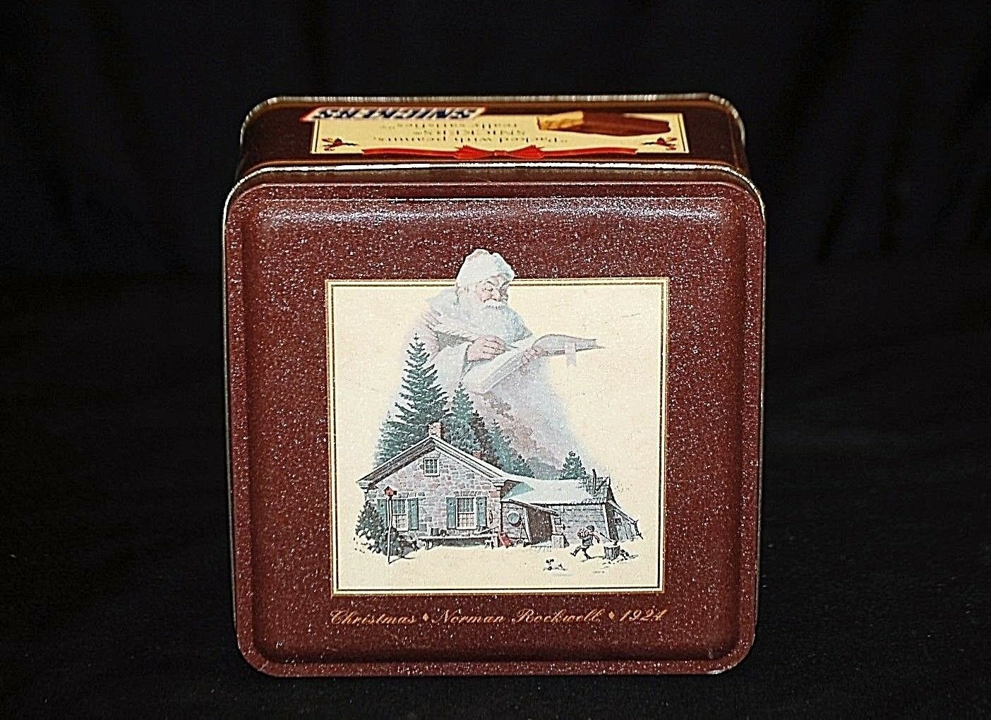 Vintage Advertising Christmas Candy Litho Tin w Norman Rockwell Art circ... - $12.86