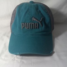 PUMA Hat Distressed Brim Cap Adjustable Logo Snapback Hat Tourqouise GUC - £10.00 GBP