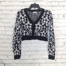 Stitch &amp; Pine Sweater Women Small Black White Floral V Neck Cardigan Cropped Y2K - £17.48 GBP