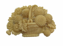 Carved Celluloid Floral Plastic Brooch Pin Vintage Flower Basket Marked Japan - £15.81 GBP