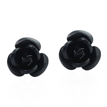 Blooming Black Rose .925 Silver Stud Earrings - £10.17 GBP