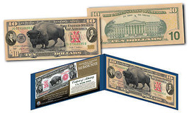 1901 Bison Buffalo / Lewis &amp; Clark $10 Banknote on Genuine Modern $10 U.S. Bill - £21.97 GBP
