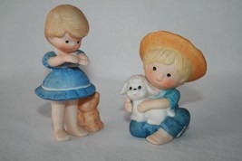 ENESCO Country Cousins Set/2 Figurines Scooter w/ Lamb &amp; Katie w/ Kitten... - £14.14 GBP