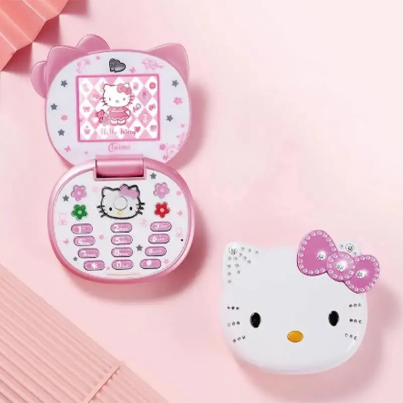 2023 New Kawaii Sanrio Hello Kitty Flip Phone Cartoon Cute Children White Pink - £39.50 GBP