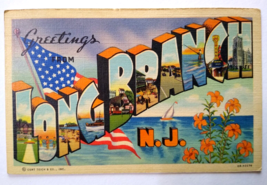 Greetings From Long Branch New Jersey Large Letter Postcard Linen Curt Teich - £15.63 GBP