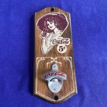 Vintage Coca-Cola Wooden Wall Mounted Starr X Metal Bottle Opener Woman In Hat - £9.43 GBP