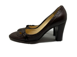 MOSCHINO Vintage 90 Italian Brown Leather Heel Pump 3.5” Block Pin Up Girl Sz 40 - £60.56 GBP