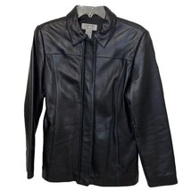 Alfani Black Leather  Full Zip Jacket Blazer Womens Petite Medium PM - £22.03 GBP