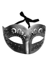 Leather Crystals Silver Metallic Masquerade Mardi Gras Mask Halloween - £9.48 GBP