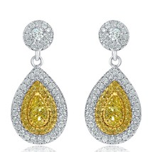 Pear Cut Natural Fancy Yellow 1.62CT Diamond Drop Dangle Earrings 14k White Gold - $3,480.81