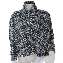 Zara Tweed Fringed Top Womens M Black White Plaid Funnel Mock Neck Crop ... - £16.41 GBP