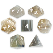 Set of 7 Handmade Stone Polyhedral Dice, Gray Agate - £65.42 GBP