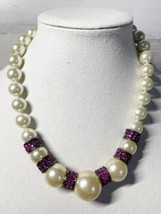 Brighton Temple Faux Pearl Silver Plated Bead Short Necklace Pink Crystal NEW - £19.34 GBP