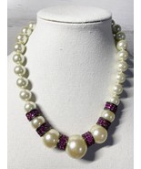 Brighton Temple Faux Pearl Silver Plated Bead Short Necklace Pink Crysta... - £19.19 GBP