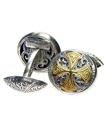 Gerochristo 7106 - Solid Gold &amp; Silver Medieval-Byzantine Cross Cufflinks - £710.53 GBP