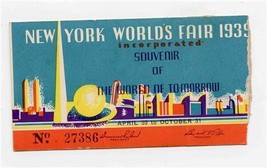 New York World&#39;s Fair Ticket Stub1939 - $11.88