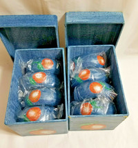 Wood Handpainted Napkin Holder Rings Dinning Table Decor Set of 8 Blue - $27.68 CAD