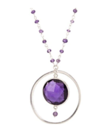 Lenox Silver Amethyst Double Circle Pendant Necklace 36" Multi Gem Chain... - $35.90