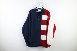 Vintage 90s Streetwear Mens Large Faded Color Block Flag Collared Sweatshirt - £42.86 GBP