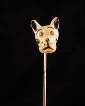 Antique Victorian Bulldog Stickpin carved features rhinestone paste eyes Vintage - £146.60 GBP