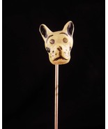 Antique Victorian Bulldog Stickpin carved features rhinestone paste eyes... - £145.52 GBP