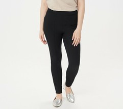 Isaac Mizrahi Live! 24/7 Stretch Ankle Pants w/ Faux Button Hem Black Pl... - $9.49