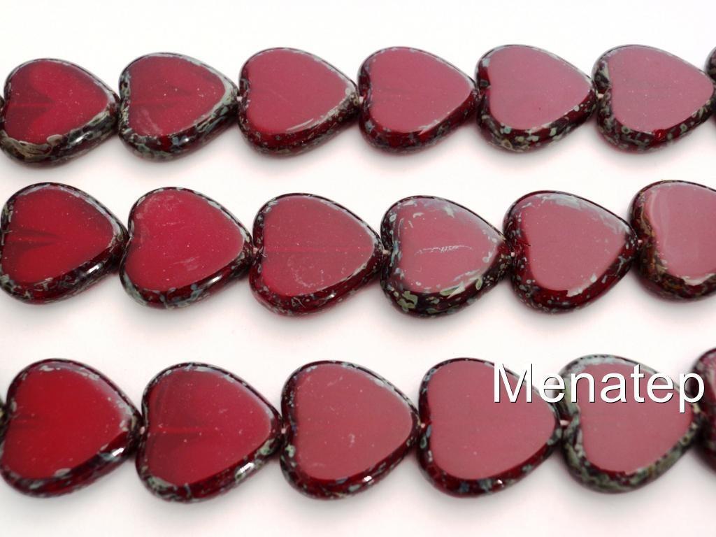 Primary image for 10  15 x 15 mm Czech Glass Window Heart Beads: Oxblood - Picasso