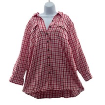 Draper James x Lands End 2X 20W 22W Tunic Shirt Linen Utility Plaid Red Pink - $27.95