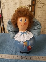Hand Painted Primitive Folk Art Angel Shelf Sitter Doll Gourd Artist Signed - £34.17 GBP