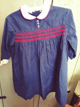 Smocked Navy-Blue Dress with Red and white trim Girl&#39;s size Vintage. - £7.99 GBP