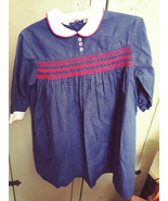 Smocked Navy-Blue Dress with Red and white trim Girl&#39;s size Vintage. - £7.92 GBP