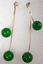 charming 8mm green jade beads dangle stud earrings free shipping - £7.91 GBP