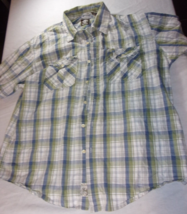 TIMBERLAND CASUAL HOT WEATHER BLUE GREEN WHITE SHORT SLEEVE BUTTON UP SH... - $17.59