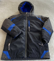 Lands End Kids Black Blue Hooded 3-in-1 Winter Jacket Gray Zip Out Fleece 6 - £35.25 GBP