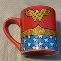 Wonder Woman Coffee Mug 14 oz Red Blue &amp; Gold Glitter  - £7.95 GBP