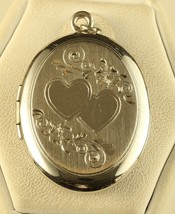 Vintage Sterling Silver Signed Carl Art Hearts Oval Picture Locket Drop Pendant - £33.62 GBP