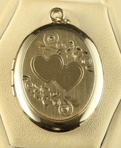 Vintage Sterling Silver Signed Carl Art Hearts Oval Picture Locket Drop Pendant - $42.56