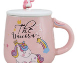 Pastel Pink Whimsical Unicorn Rainbow Shooting Star Mug With Spoon And Lid - £14.15 GBP