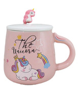 Pastel Pink Whimsical Unicorn Rainbow Shooting Star Mug With Spoon And Lid - $17.99