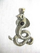 King Cobra Snake Serpent W Black Crystal Gem Usa Pewter Pendant Adjt Necklace - £7.86 GBP
