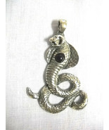 KING COBRA SNAKE SERPENT w BLACK CRYSTAL GEM USA PEWTER PENDANT ADJT NEC... - £7.98 GBP