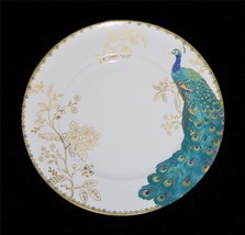 222 Fifth PEACOCK GARDEN Turquoise Teal &amp; Gold Floral Porcelain 11&quot; Dinn... - $17.99