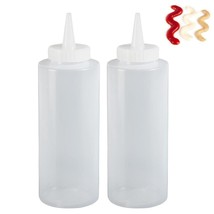 2 Pk Clear Squeeze Bottle Condiment Plastic Dispenser Ketchup Mustard Oil 12.5Oz - £16.64 GBP